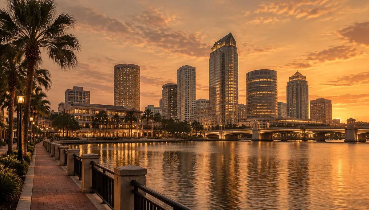 Tampa skyline at dusk seen across the river
